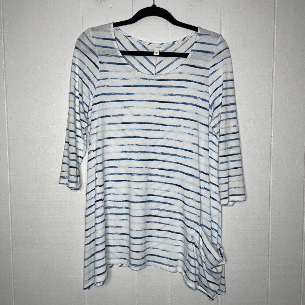 Pure Jill Women’s Striped Tunic Top Blue Pockets Size S